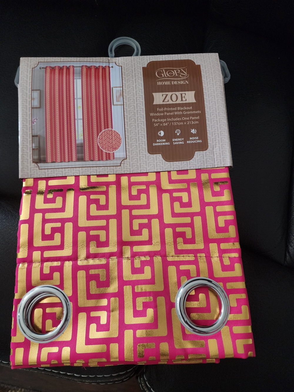 1 Piece Zoe Pink and Gold Blackout Window Panel